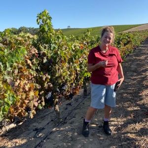 Cathy in the Beau Joubert vines